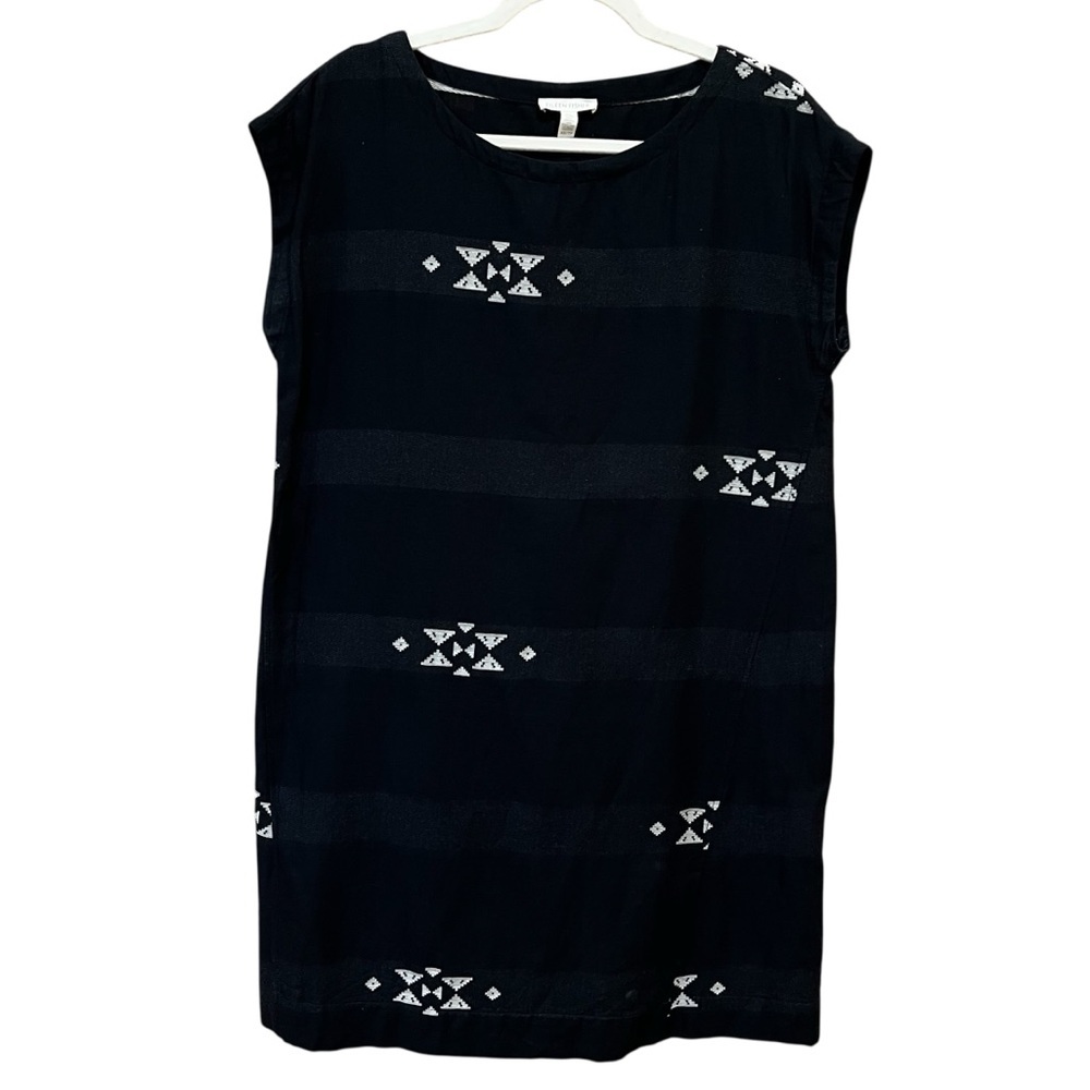 Eileen Fisher Folklore Cotton Jacquard Shift Dress Black Size XS Southwest